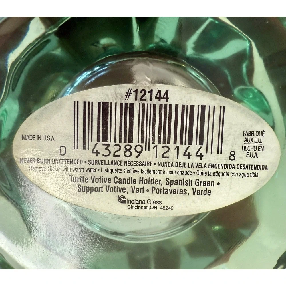 Vintage Turtle Votive Candle Holder, Indiana Glass Heavy Spanish Green Glass USA